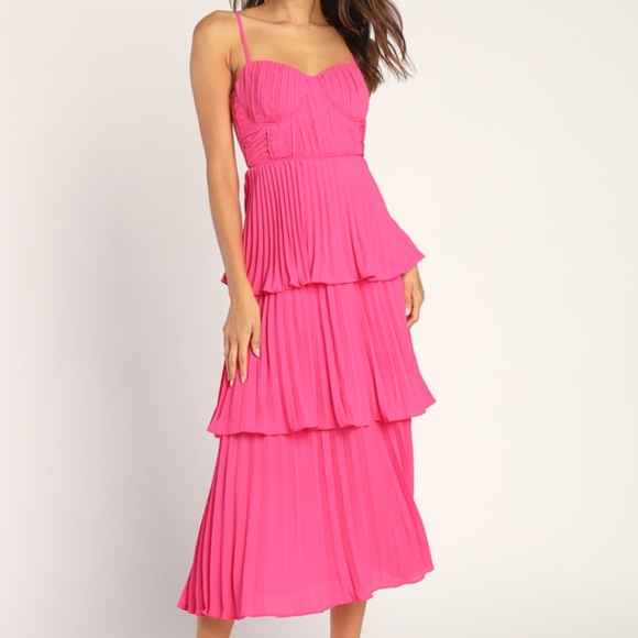Lulus Dresses & Skirts - Lulus Cascading Crush Hot Pink Tiered Midi Dress - Size L
